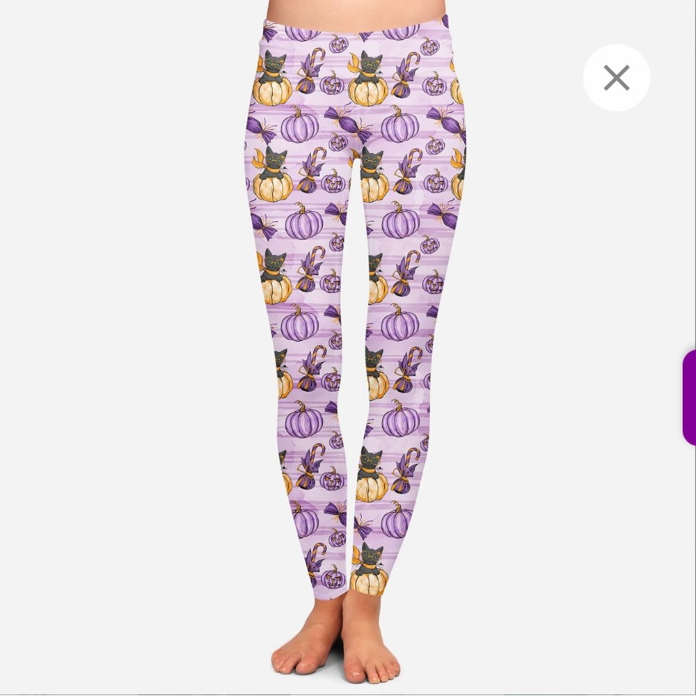 Halloween Leggings - Beautifully Unique Leggings - Black Cat Treats Prints